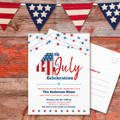 4e juli BBQ Modern Stars Stripes Red White Blue Uitnodiging Briefkaart