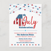 4e juli BBQ Modern Stars Stripes Red White Blue Uitnodiging Briefkaart (Voorkant)
