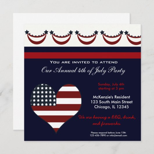 4e juli BBQ Party Kaart (Voorkant / Achterkant)
