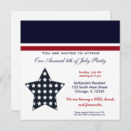 4e juli BBQ Party Kaart (Voorkant / Achterkant)