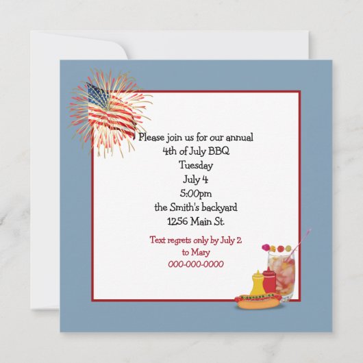 4e juli BBQ Party Kaart (Achterkant)