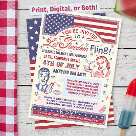 4e juli BBQ Party | Retro Freedom Fling Humor Kaart