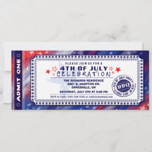 4e juli BBQ Party Ticket Invitation Kaart