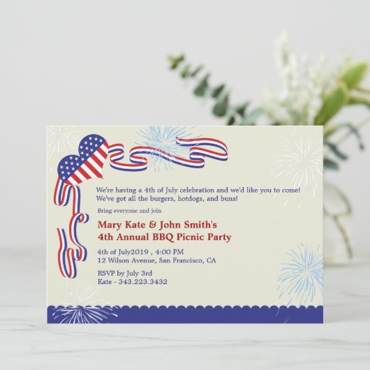 4e juli BBQ Picnic Invitation Party Kaart (Staand voorkant)