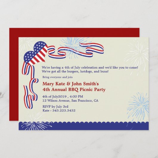 4e juli BBQ Picnic Invitation Party Kaart (Voorkant / Achterkant)
