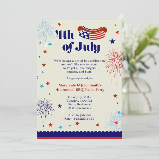 4e juli BBQ Picnic Invitation Party Kaart (Staand voorkant)