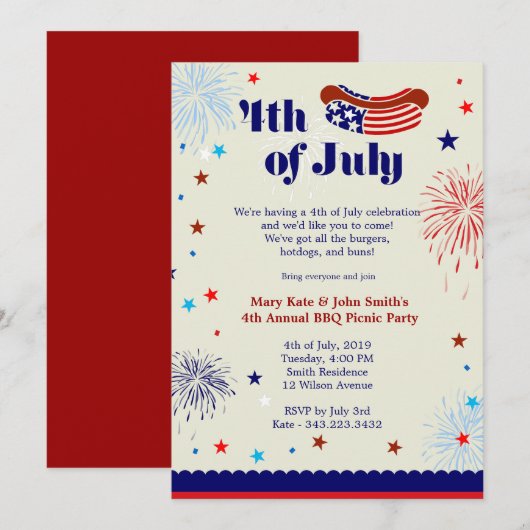 4e juli BBQ Picnic Invitation Party Kaart (Voorkant / Achterkant)