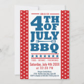 4e juli BBQ Red Blue Stars Party Kaart (Voorkant)