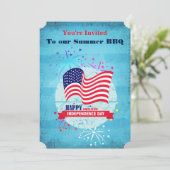 4e juli BBQ Vlag en Vuurwerkuitnodiging Kaart (Staand voorkant)
