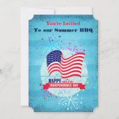 4e juli BBQ Vlag en Vuurwerkuitnodiging Kaart (Voorkant)