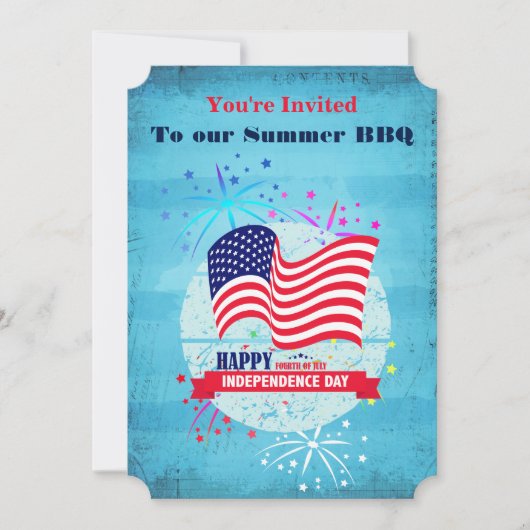 4e juli BBQ Vlag en Vuurwerkuitnodiging Kaart (Voorkant)