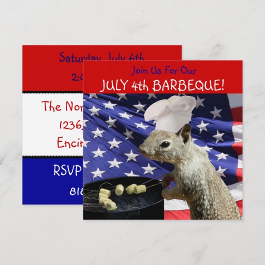 4e juli BBQin Squirrel-uitnodigingen Kaart (Voorkant / Achterkant)