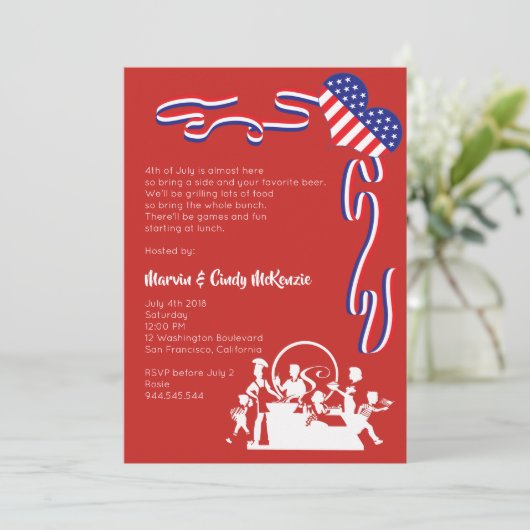 4e juli Blok BBQ partijuitnodiging Kaart (Staand voorkant)