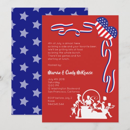 4e juli Blok BBQ partijuitnodiging Kaart (Voorkant / Achterkant)
