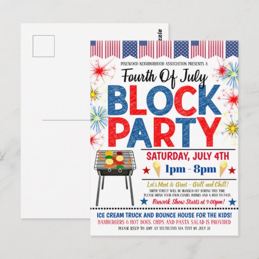 4e juli Blokpartij uitnodigt Briefkaart (Voorkant / Achterkant)