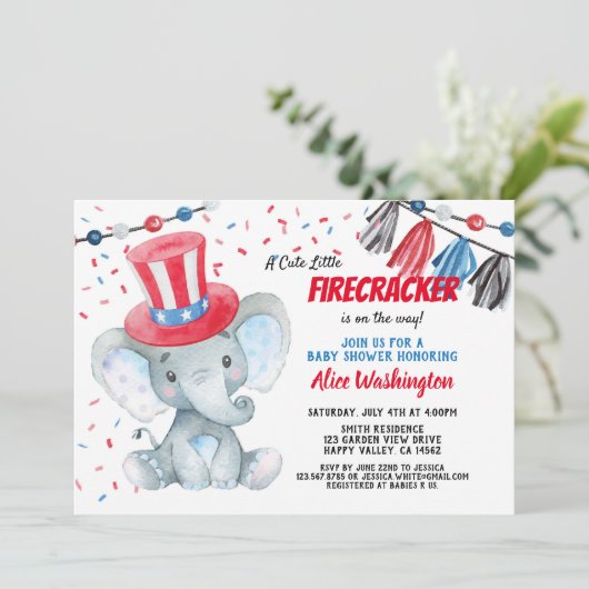 4e juli Boy Baby shower Kaart (Staand voorkant)