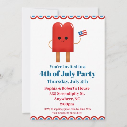 4e juli Cute Patriotic Popsile Kaart (Voorkant)