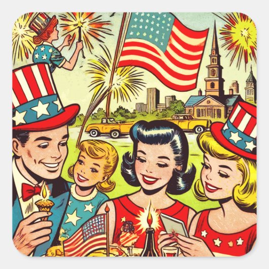 4e juli Family Comics Vierkante Sticker (Voorkant)