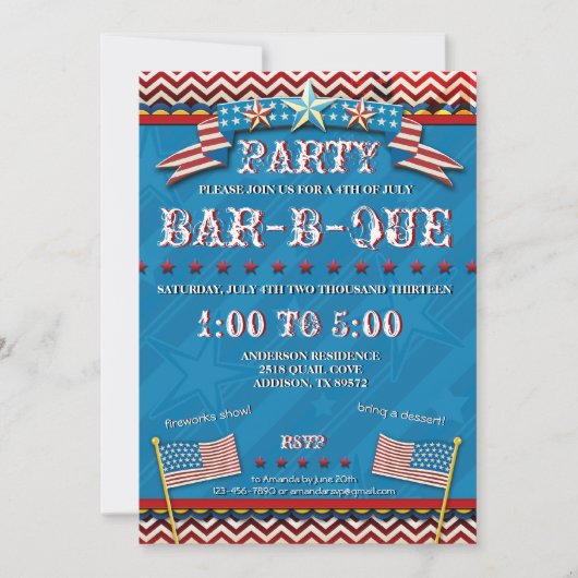 4e juli Festive BBQ Party Invitation Kaart (Voorkant)