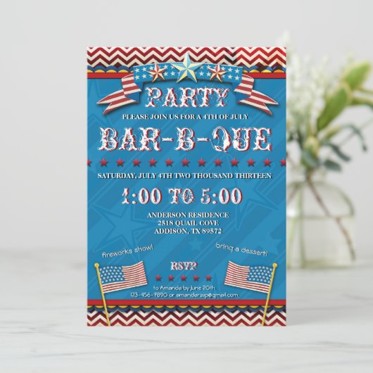 4e juli Festive BBQ Party Invitation Kaart (Staand voorkant)