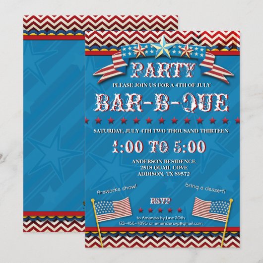 4e juli Festive BBQ Party Invitation Kaart (Voorkant / Achterkant)