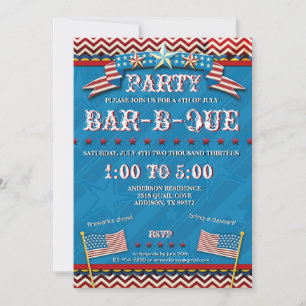 4e juli Festive BBQ Party Invitation Kaart