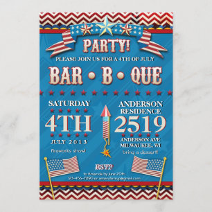 4e juli Festive BBQ Party Invitation Kaart