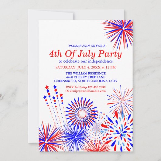 4e juli Fireworks Custom Invitation Card Kaart (Voorkant)