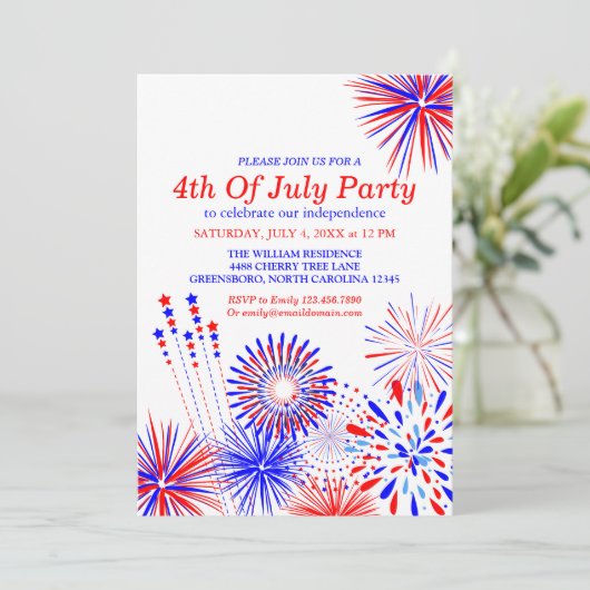 4e juli Fireworks Custom Invitation Card Kaart (Staand voorkant)