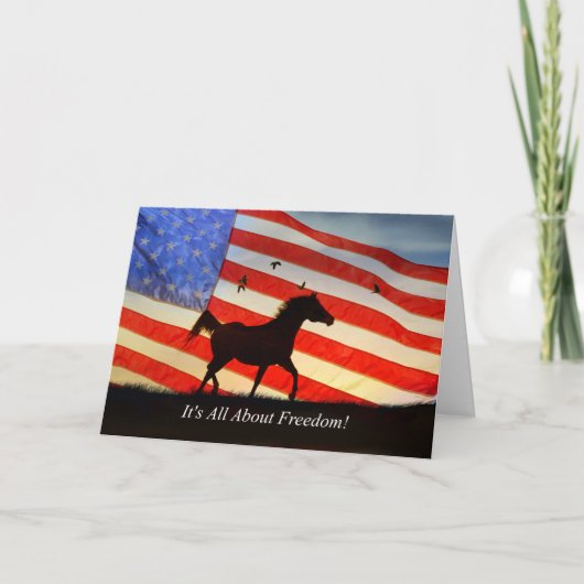 4e juli Freedom American Flag Horse Kaart (Voorkant)