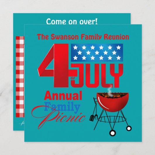 4e juli gezinshereniging Picnic BBQ Cookout Kaart (Voorkant / Achterkant)