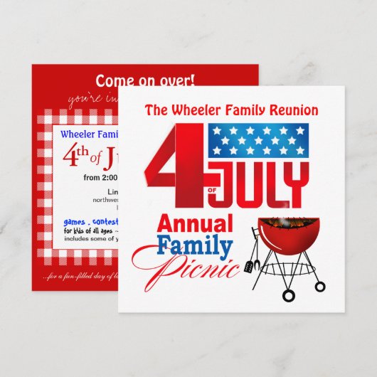 4e juli gezinshereniging Picnic BBQ Cookout Kaart (Voorkant / Achterkant)