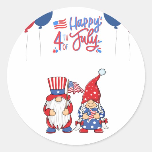 4e juli gnomen T-Shirt Ronde Sticker (Voorkant)