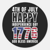 4e juli Happy Independence Day 1776 God zegene Ronde Sticker (Voorkant)