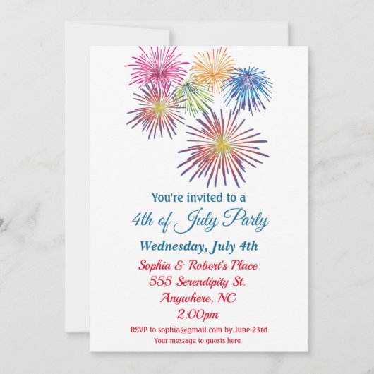 4e juli Kleurrijk Vuurwerk Kaart (Voorkant)