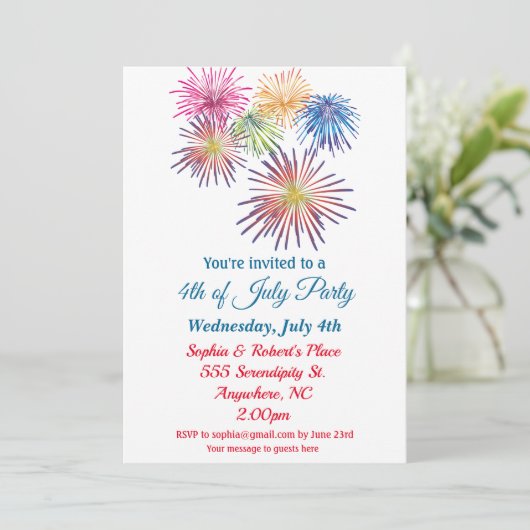 4e juli Kleurrijk Vuurwerk Kaart (Staand voorkant)