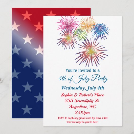 4e juli Kleurrijk Vuurwerk Kaart (Voorkant / Achterkant)