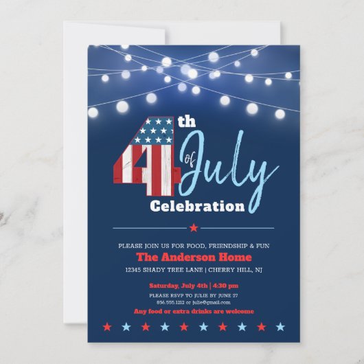 4e juli Modern BBQ Stars Stripes Red White Blue Kaart (Voorkant)
