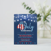 4e juli Modern BBQ Stars Stripes Red White Blue Uitnodiging Briefkaart (Staand voorkant)
