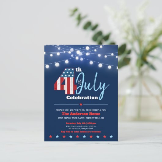 4e juli Modern BBQ Stars Stripes Red White Blue Uitnodiging Briefkaart