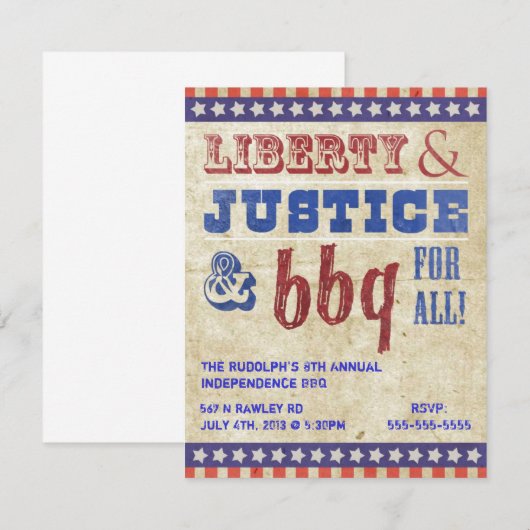 4e juli Onafhankelijkheidsdag BBQ Picnic Uitnodigi Kaart (Voorkant / Achterkant)