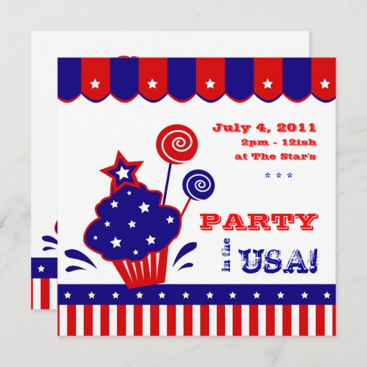 4e juli Onafhankelijkheidsdag BBQ Uitnodiging rood (Voorkant / Achterkant)