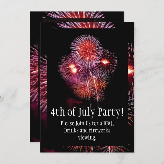 4e juli Partij/BBQ Black Bright Fireworks Kaart (Voorkant / Achterkant)