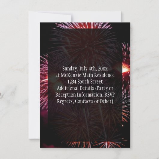 4e juli Partij/BBQ Black Bright Fireworks Kaart (Achterkant)