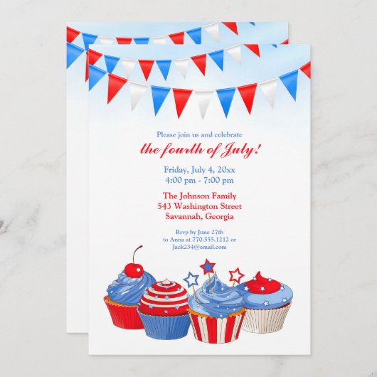 4e juli partij bij de voedseluitnodiging kaart (Voorkant / Achterkant)