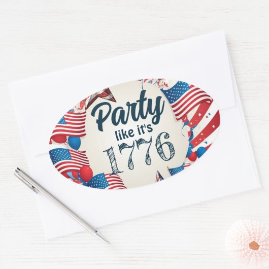 4e juli Partij Ovale Sticker (Envelop)
