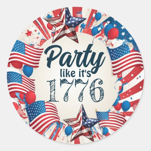 4e juli Partij Ronde Sticker (Voorkant)