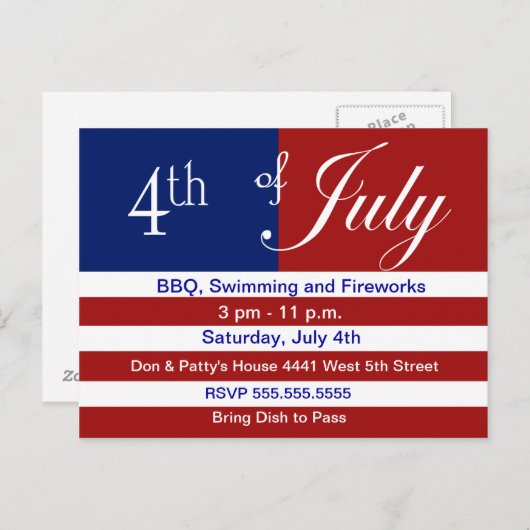 4e juli partij uitnodiging briefkaart (Voorkant / Achterkant)