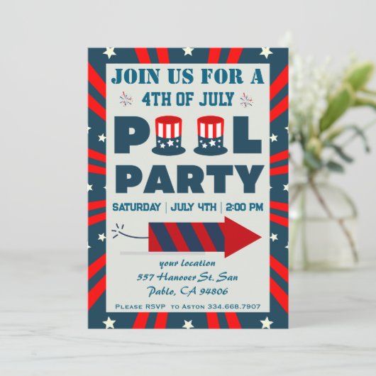 4e juli Pool Party Kaart (Staand voorkant)