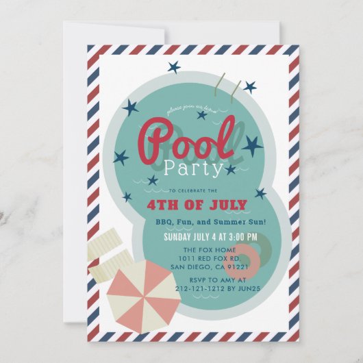 4e juli Pool Party Kaart (Voorkant)